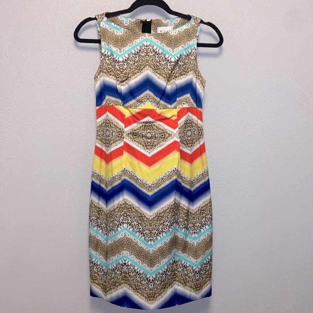 Milly Sleeveless Multicolor Cheetah Zig Zag Lined Panel Shift Mini Dress 3410 - Picture 2 of 12